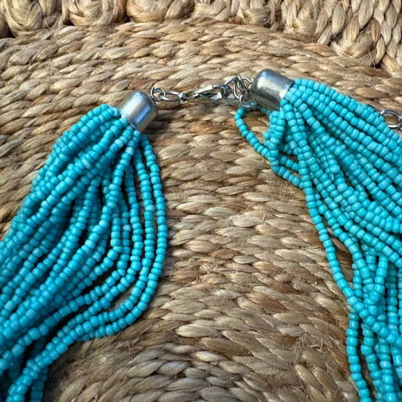 Turquoise Beaded Silver Cross Necklace - Picture 4 of 11